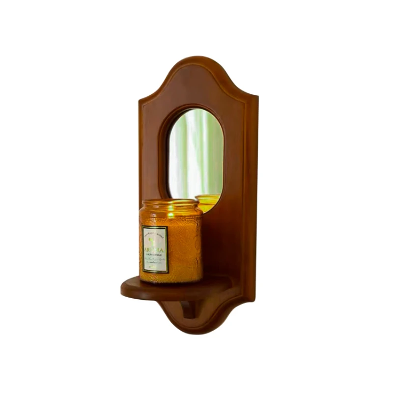 

Home stay coffee with solid wood texture candlestick, antique style entrance decoration, retro wall mounted mirror
