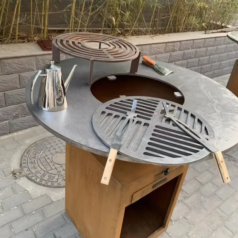 80cm Corten Steel Fire Pit BBQ Grill Portable Charcoal Brazier Outdoor Garden Heater Patio Camping Barbecue Oven for Backyard 6