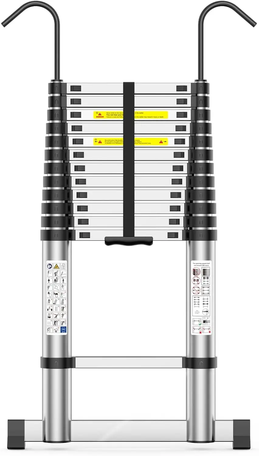 Telescoping Ladder,16.5 FT Extension Ladder, Heavy Duty 330lbs Max Capacity, Multi-Purpose Collapsible Ladder with Stable Hook a