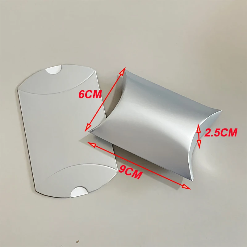 50pcs Silver Color Pillow Paper Gift Boxes for Jewelry Small Gifts Packaging DIY NO Logo Christmas Bulk Retail Packing Case