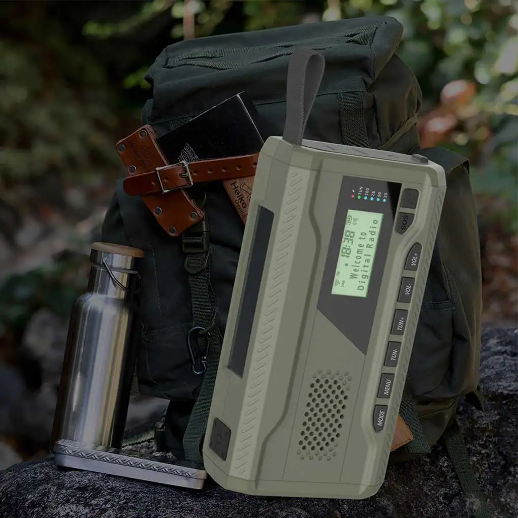 Digital Display LCD Screen Solar Powered Emergency Tuning Radio with Flashlight Portable Hand Crank Power Bank Phone Charger