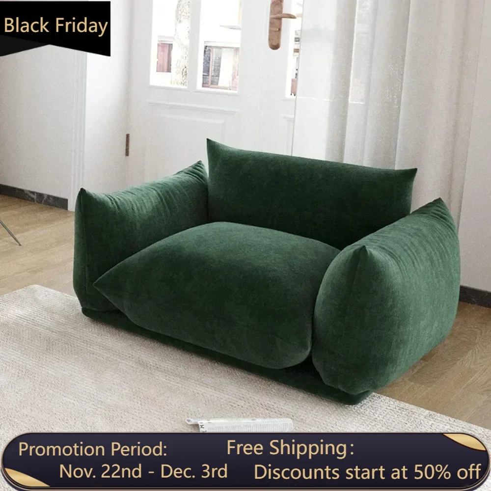 Bequemes Sofa im mittelalterlichen Stil mit dickem Kissen, Einzelstuhl-Sofa mit tiefem Sitz, grün