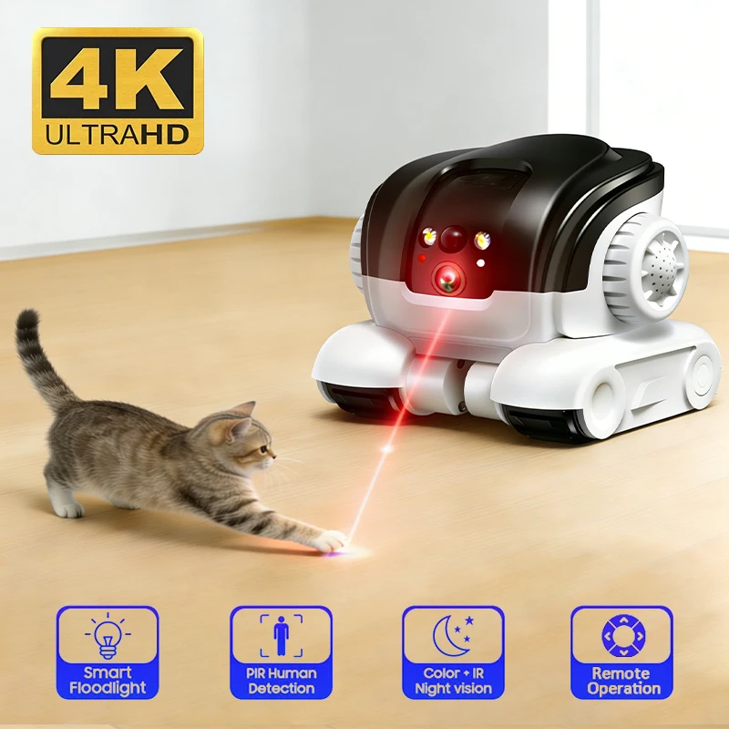 

HD-камера для домашних животных 4K с двумя объективами, Wi-Fi-робот для отслеживания домашних животных, лазерный тизер, удаленный монитор, камера домашней безопасности для помещения