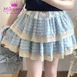 Mikumn Japanese Kawaii Lolita Skirt Women Y2k Sweet Bow Lace Ruffles Pleated Cake Skirt Harajuku Girls Cute A-line Mini Skirts