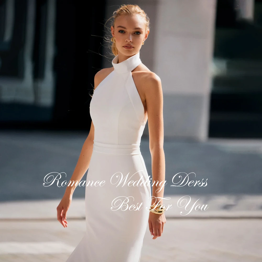 Простое свадебное платье русалки с высоким воротником, женское свадебное платье без рукавов 2025 года с открытой спиной и скользящим шлейфом, Vestidos De Novia по индивидуальному заказу