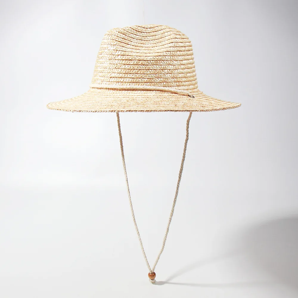 Wide Brim Panama Straw Sun Hat with Chin Strap, Outdoor Sun Protection Cap, Cross Border Hot Sale
