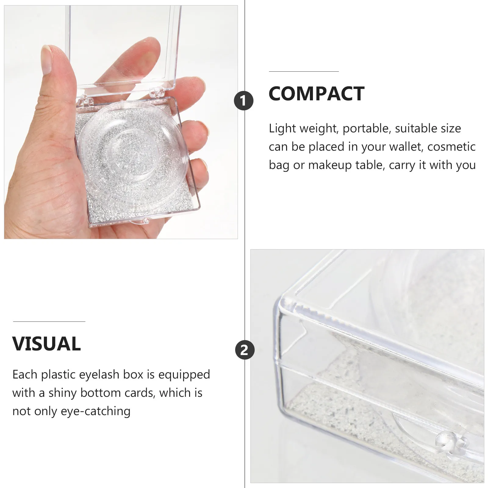 Empty Eyelash Packaging Boxes 6 Pack Plastic Lash Cases with Fitted Trays Glitter Base Cards for Salon Home