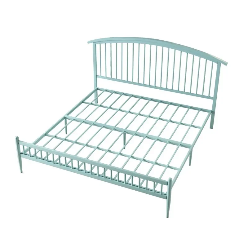 

Nordic white wrought iron double bed, modern simple cream style, iron frame small apartment single bed