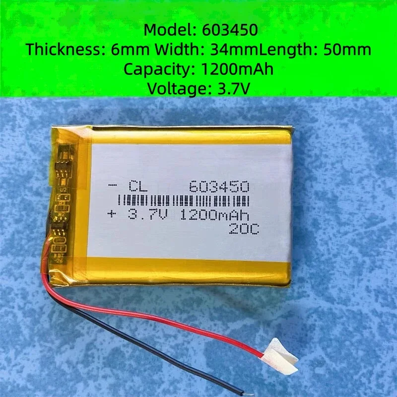 603450 Universal 603550 653450 653440 Dashcam 1200mAh Lithium Battery