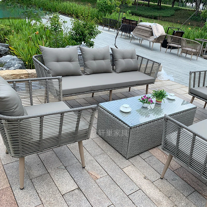 Nordic leisure rattan legless sofa Garden terrace Hotel rattan chair waterproof rattan sofa chair