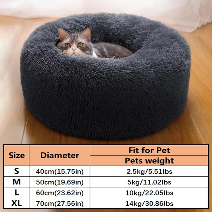 Weiches Haustier-Katzenbett Plüsch Warmes Kunstfell-Hundebett Rundes Donut-Bett Komfortables Waschbares Schlafbett für Kleine und Mittelgroße Hunde und Katzen