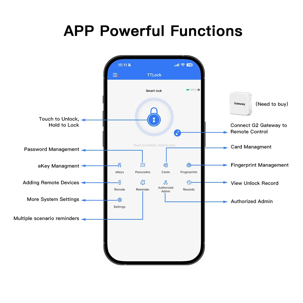 Smart Door Lock Bluetooth-compatible TTLock APP Digital Electronic Lock Smart Home Wooden Door Lock Fingerprint view 5