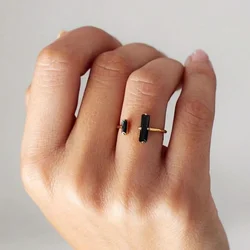 Fashion New Europe and The United States Black Onyx Alloy Open Ring Minimalist Punk Retro Men's Holiday Party Accessories Gift