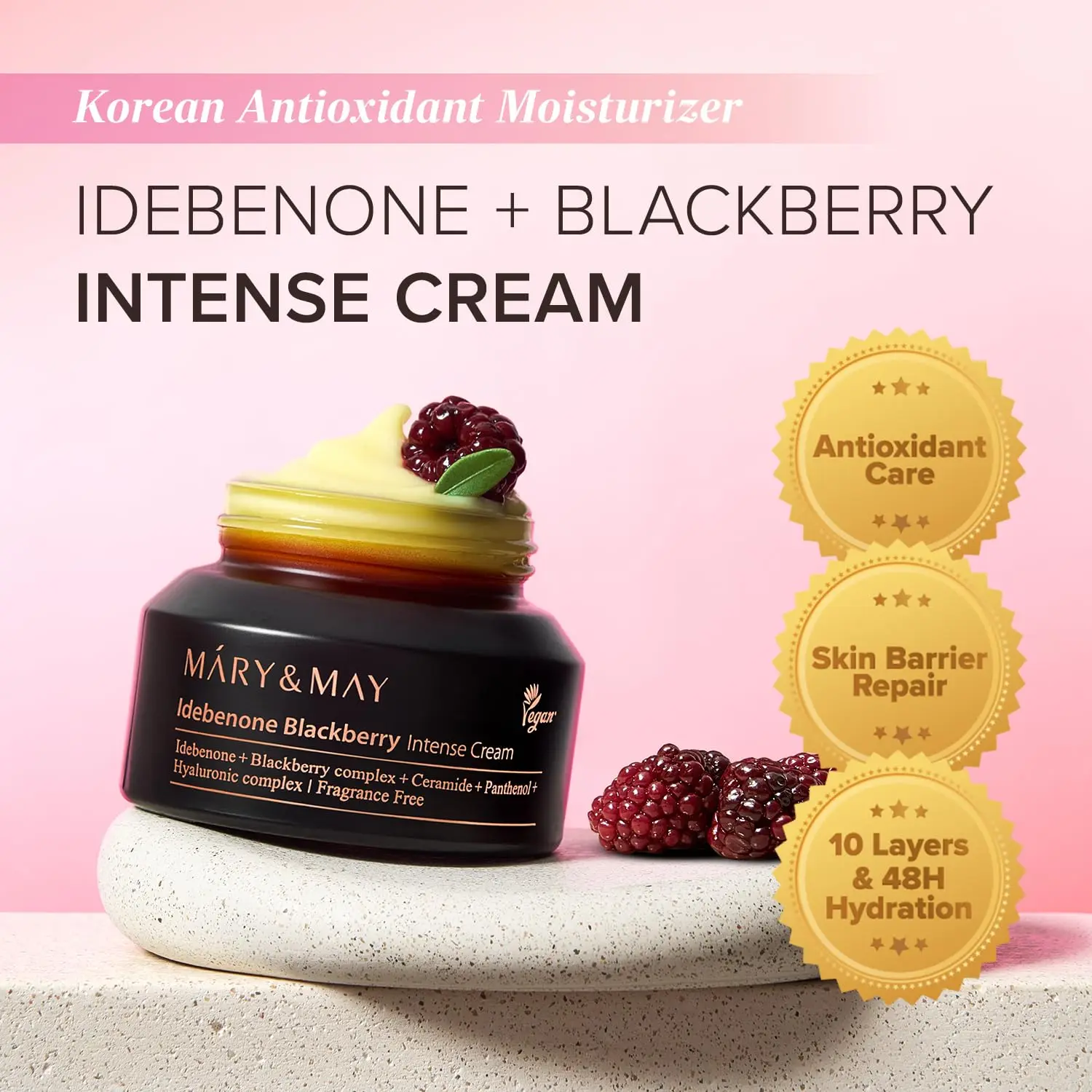 Mary&May Idebenone Blackberry Retinol PDRN Cream Moisturizer Hydration Non-Greasy Firming Fine Lines for Sensitive Skin