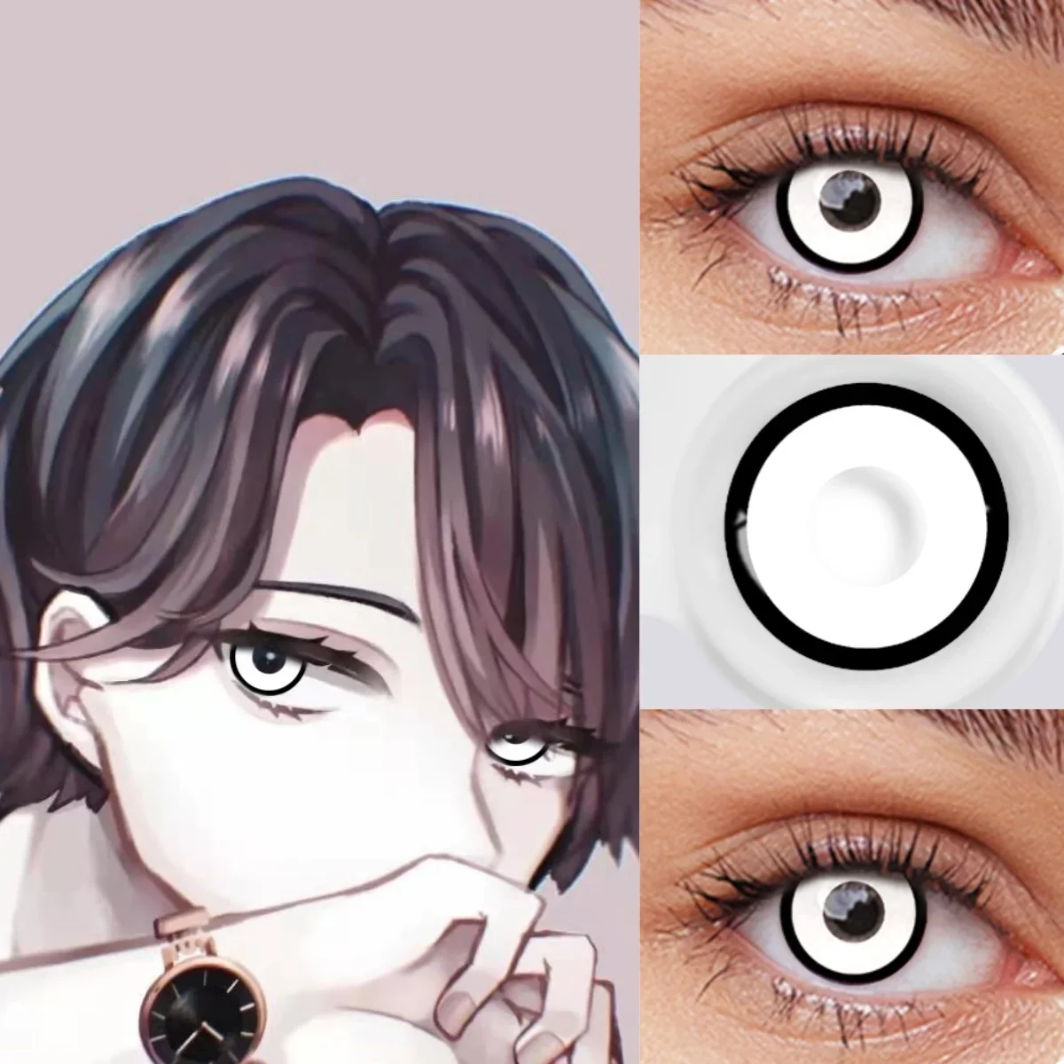 Lalens Weiße Blind-Block Farbige Kontaktlinsen Halbjährliche Weiche Linsen für Anime Cosplay Schwarze Cos-Kontaktlinsen für Coser Augen-Make-up – Detail 4