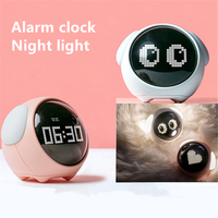 Kids Snooze Alarm Clock Cute Expression Alarm Clock Student Wate Up Multifunctional Voice Control Night Light Bedside Table Cloc