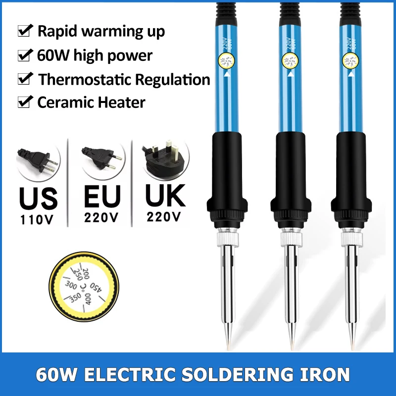 60W Electric Soldering Iron EU/US/UK Plug Temperature Adjustment Soldering Iron Household Electronic Welding Repair Tool