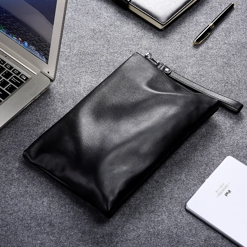 New Genuine Casual Handbag Top Layer Cowhide Envelope Bag Large Capacity Soft Leather Men's Purse Male Clutch Wallet Wristlet