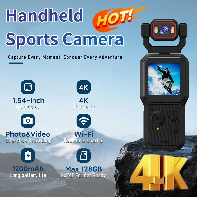 Handheld HD 4K Sports Camera Wifi Rotating Lens Night Shooting Fill Light Portable Handheld Vlog Recorder 2026 Best Seller