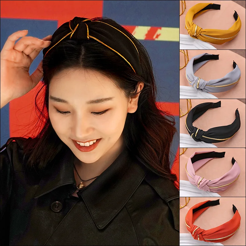 

3Pcs/Lot Gold Edge Tie Knot Head Band Wide Double-Deck Wash Face HeadBands Hair Styling Tools Accessory HA1129