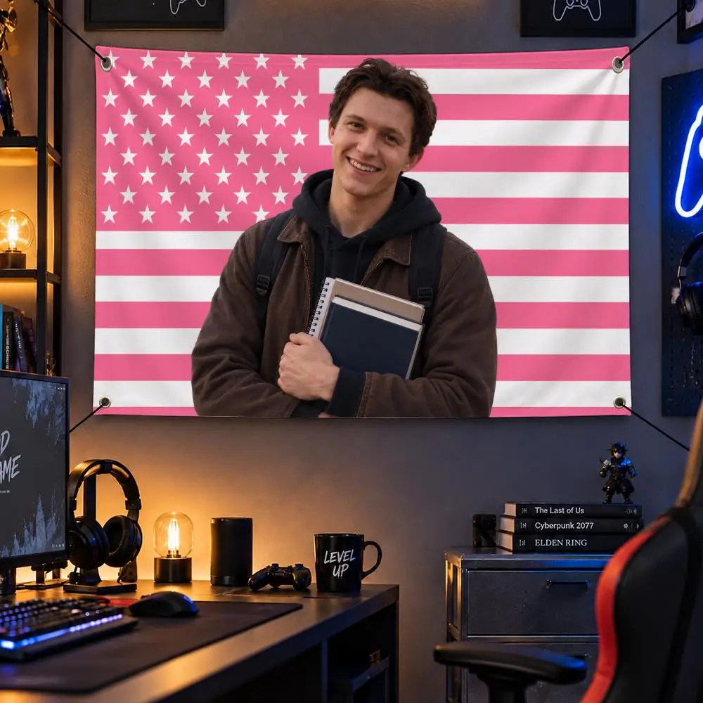 Actor T-Tom Holland Flags Personalized Flag Room Dorm Camping Picnic Garage Bar Indoor Outdoor Wall Decor