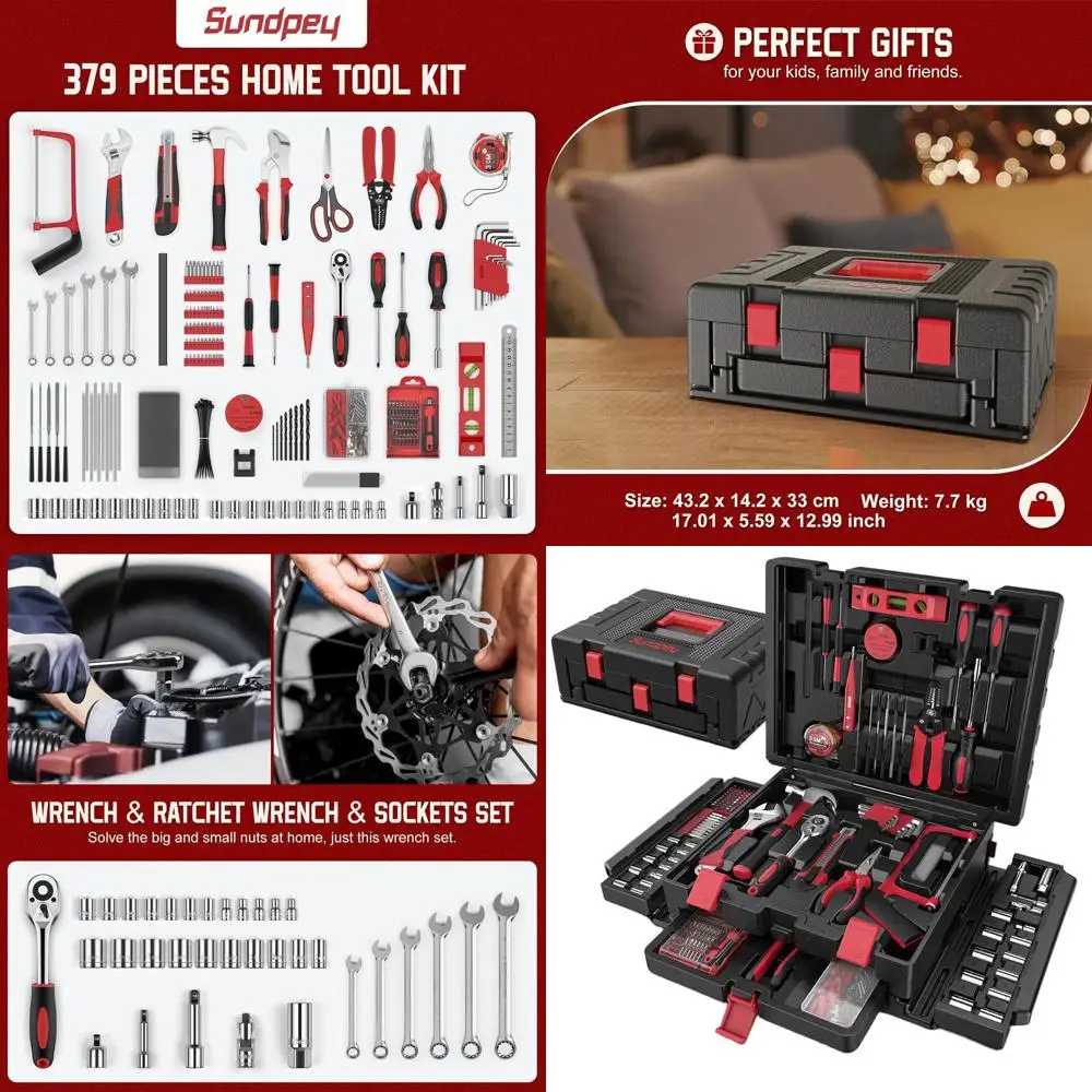 

Портативный набор инструментов для дома и автомобиля из 379 предметов - базовый набор ручных инструментов в кейсе для хранения для мастеров, любителей ремонта и домовладельцев