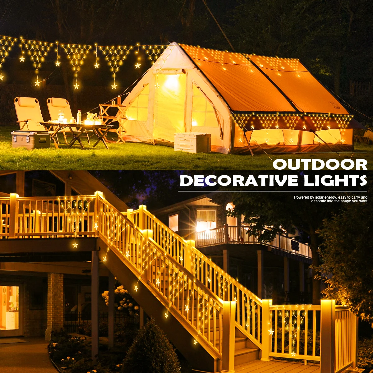 Solar Pentagram Icicle Curtain lights Outdoor Waterproof Christmas String Light 8 Lighting Modes Garden Christmas Decorative
