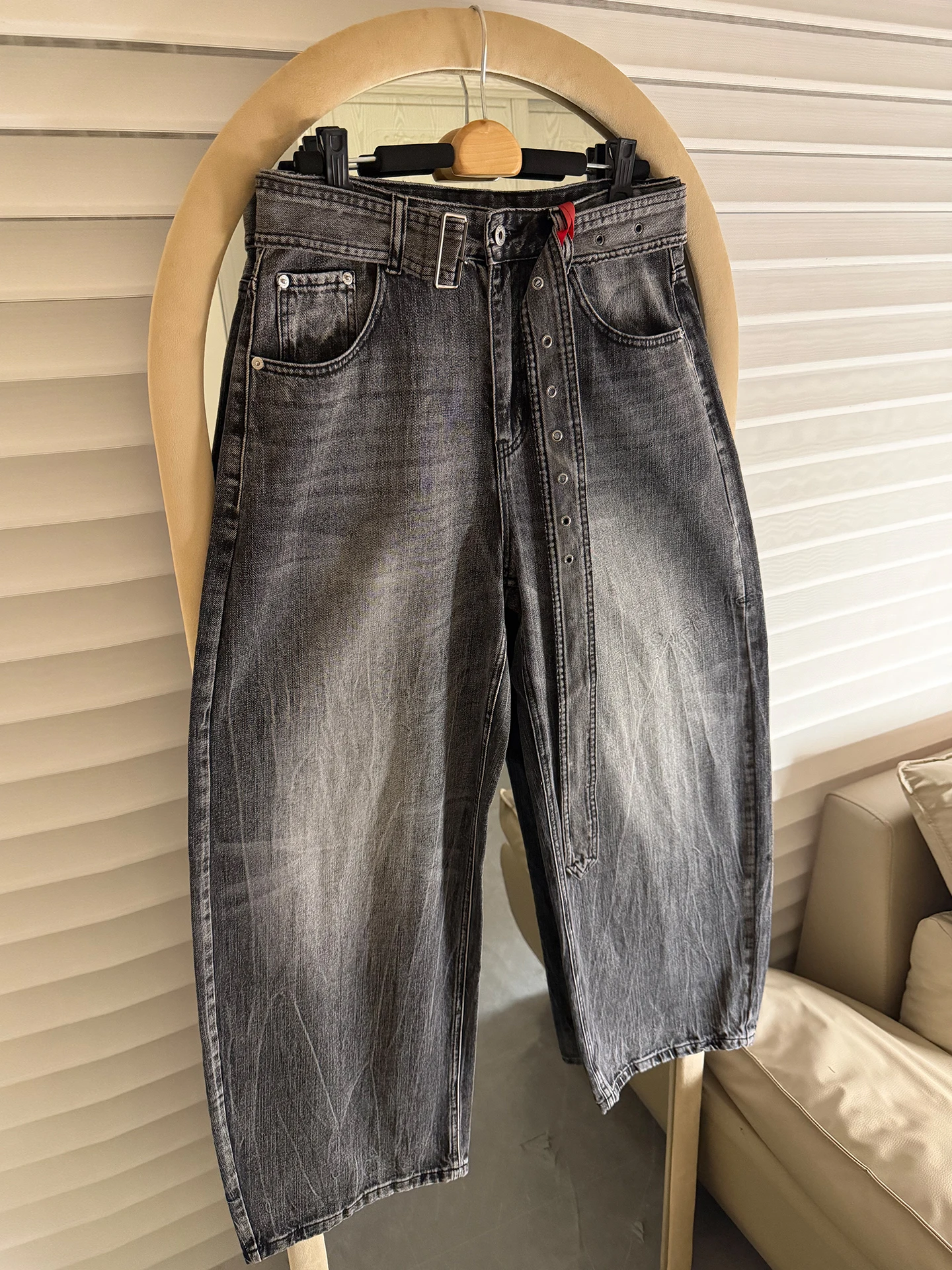 Calças Jeans Americanas Retrô Estilo Parisiense com Efeito Desgastado, Corte Solto, Perna Larga e Comprimento Longo, Unissex,...