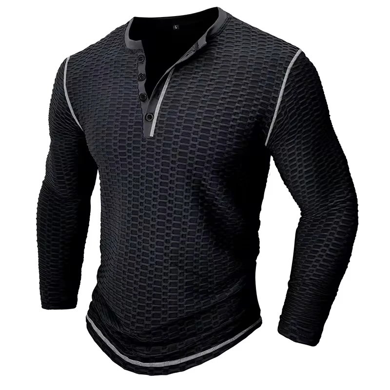 Autumn and Winter Men's Long Sleeve T-shirt Europe and The United States Men's Breathable Henry Shirt Sports Fitness