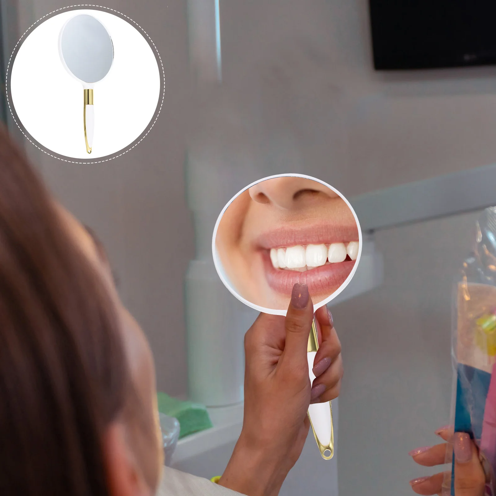 

1Pcs White Retro European Style Round Handheld Makeup Mirror Portable Mirror Wall Hanging Compact Gift for Women Girls