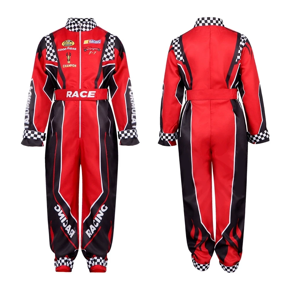 Nuevo disfraz de Racer para niños y adultos, uniforme de entrenamiento de carreras clásico rojo de una pieza, traje para niños y hombres, Jersey de Karting, ropa