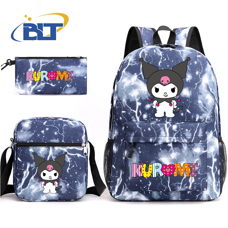 MINISO Kuromi printed student school bag set children's pencil case shoulder bag backpack three-piece set