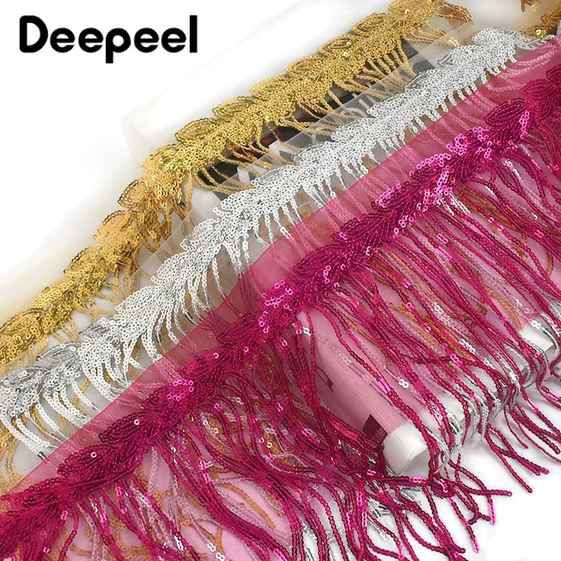 

2/5Yards 18cm Colorful Sequins Tassel Fringe Lace Trim Ribbon Wedding Dance Dress Clothes Curtains Fabric DIY Sewing Accessories