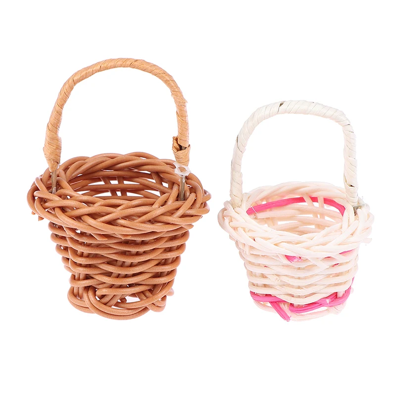 1Pcs 1:12 DIY Mini Cute Dollhouse Rattan Frame Hand Woven Vegetable Food Storage Basket Dolls Miniature Decoration