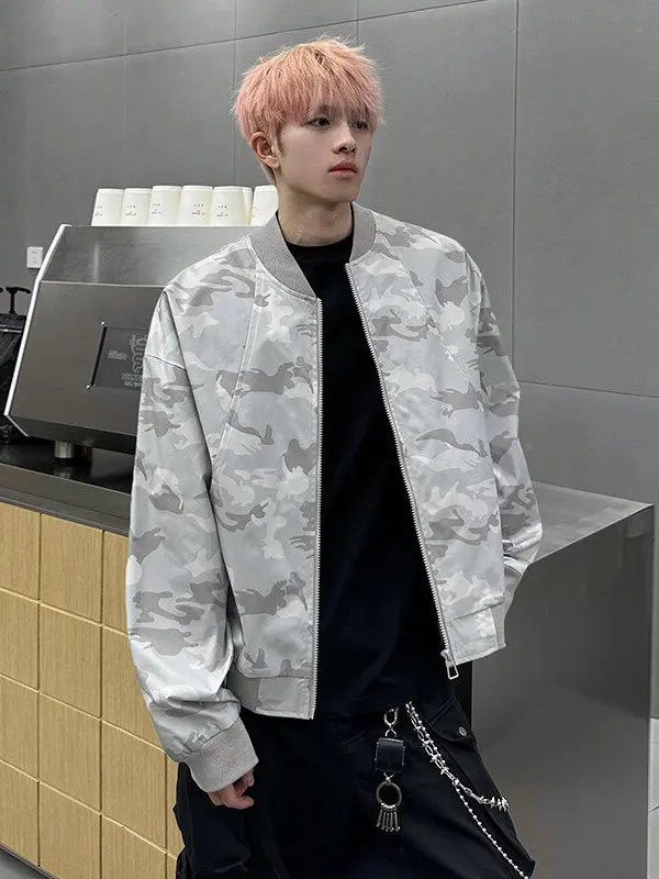 

American High Street Retro Baseball Jaet ort Camouflage Outerwear for Men Hip Hop Sle Trendy Match All Polyester Fiber