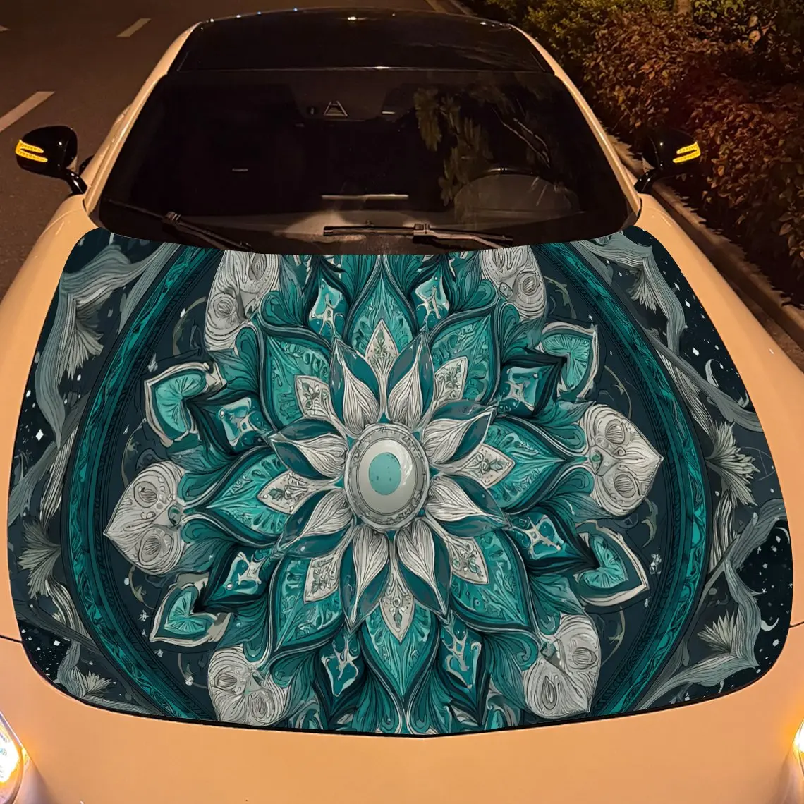 Peacock Feather Color Scheme with Mandala Elements Car Hood Vinyl Stickers Car Surface Protection Decal Car Decoration Cover Vin view 5
