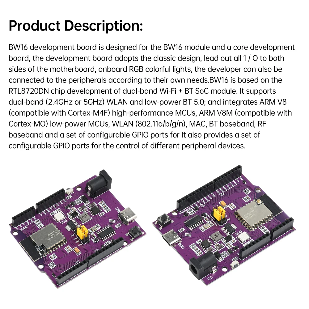 RTL8720DN Dual Band WiFi Bluetooth Module BW16 Development Board TYPE-C interface With Antenna UART/GPIO/ADC/PWM/IIC/SPI/SWD