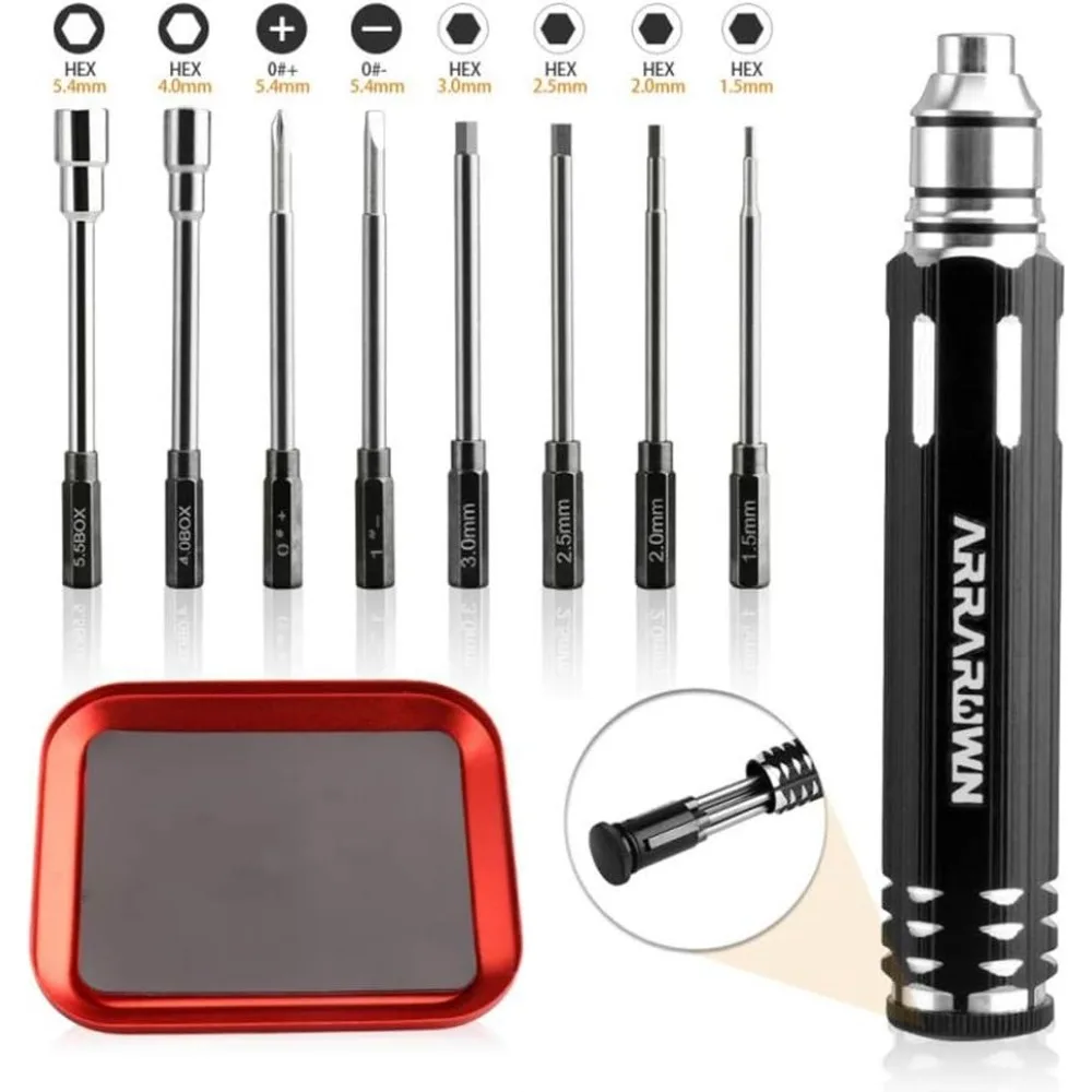 

10 in 1 RC Model Repair Tools Kit with 1.5/2.0/2.5/3.0/4.0/5.5mm Hex Screwdrivers Wrench Phillips & Slotted Screwdriver, Metal T