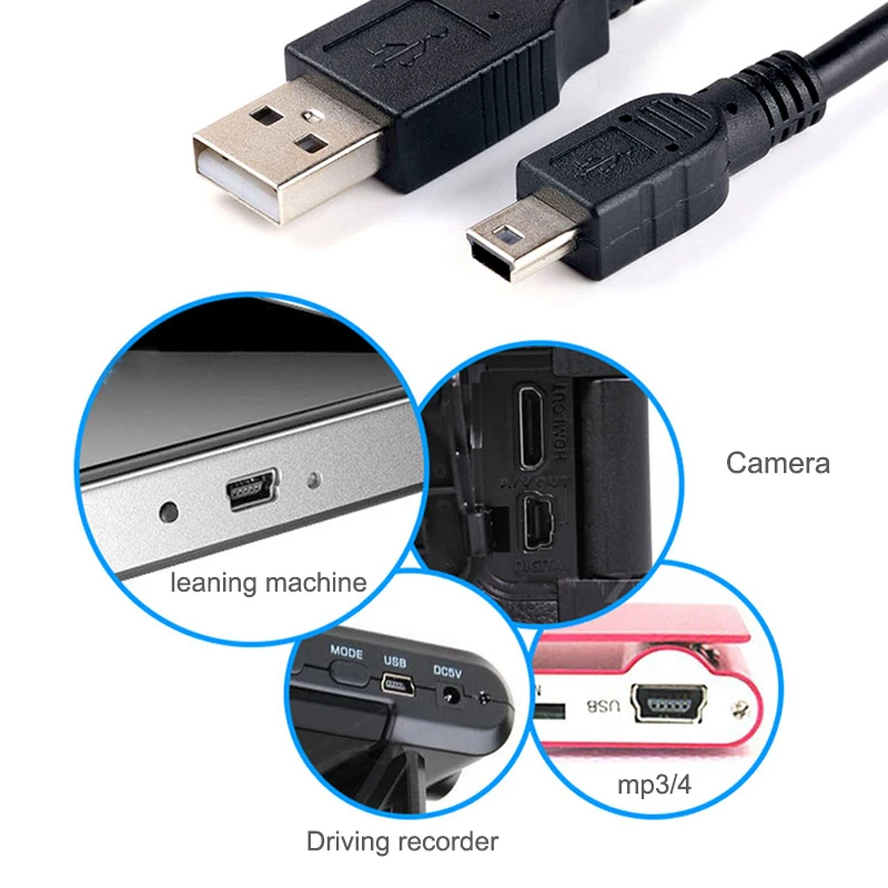 Mini USB Cable 5 pins Male To Male Fast Data Charger Cables for MP3 MP4 Player Car DVR GPS Digital Camera HDD mini usb Cord Line