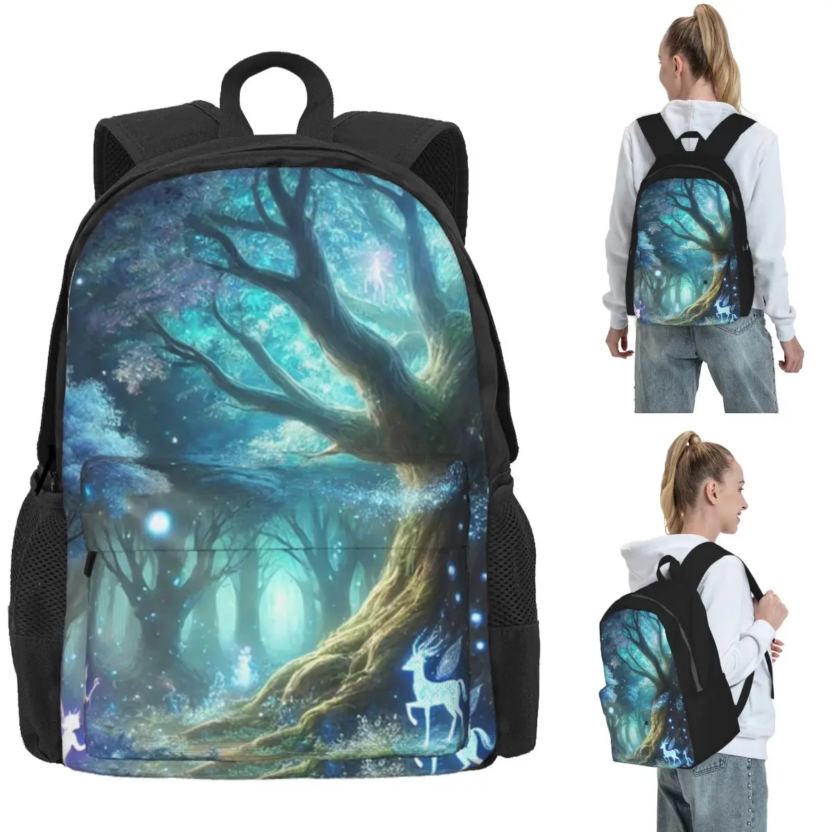 

Glowing Enchanted Forest With Fairies And Magical Creatures Backpack Daypack BookBag School Bag Shoulder Bags for Men Women