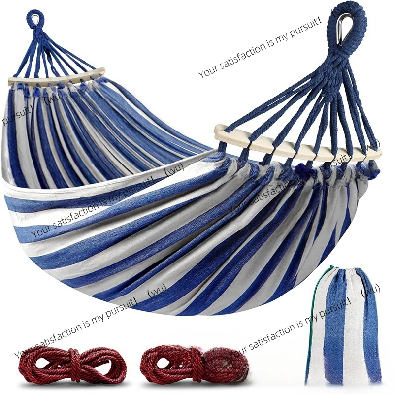 

Canvas Hammock Anti-Roll Double Camping with Curved Wooden Poles Outdoor Swing Bed for Two