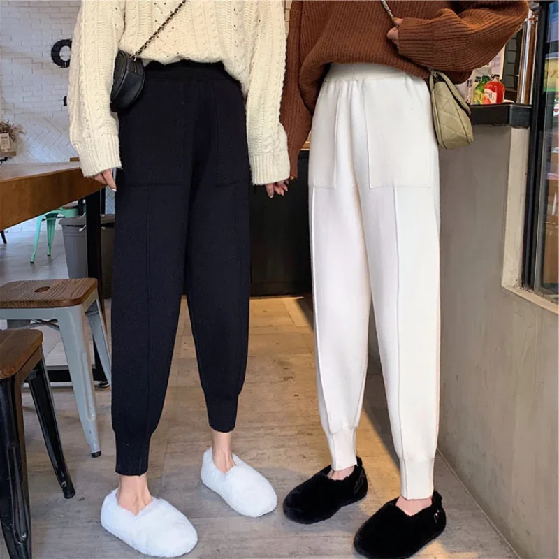 

Autumn and winter net red new Korean version of the nine-point haren pants casual high waist loose thin knitted pants female