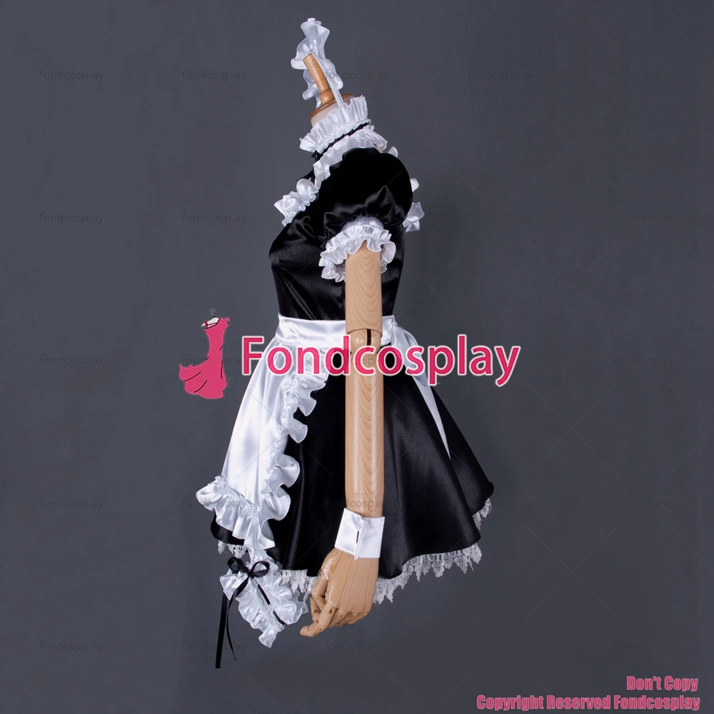 fondcosplay adult sexy cross dressing sissy maid Carnival Phantasm Saber black satin Dress white apron Costume Custom-made[G849]