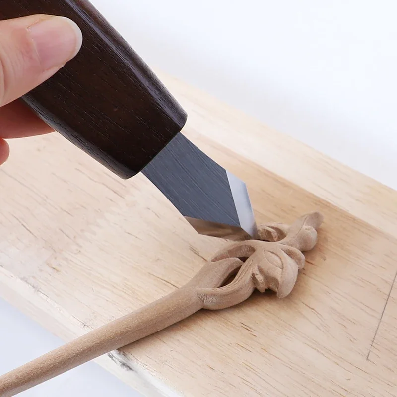 1PC  Double Bevel Striking Knife with Sharp Blade Wooden Handle for Woodworking Carving and Marking