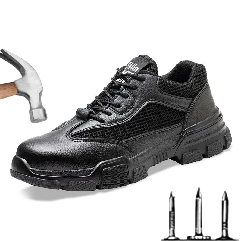 

New Labor Protection Shoes for Men Black Light Breathable Comfortable Anti-smash Anti-puncture Steel Baotou Safety Work Shoes