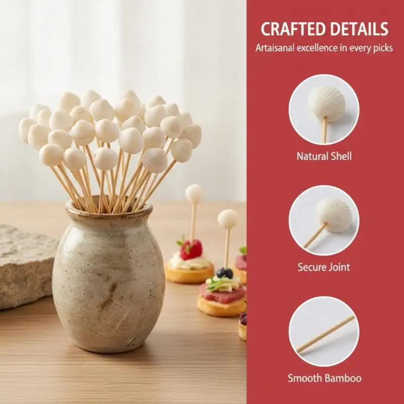100Pcs 12cm Crab Shell Bamboo Cocktail Picks Fruit Cupcake Appetizer Toppers Hawaiian Summer Beach Party Supplies