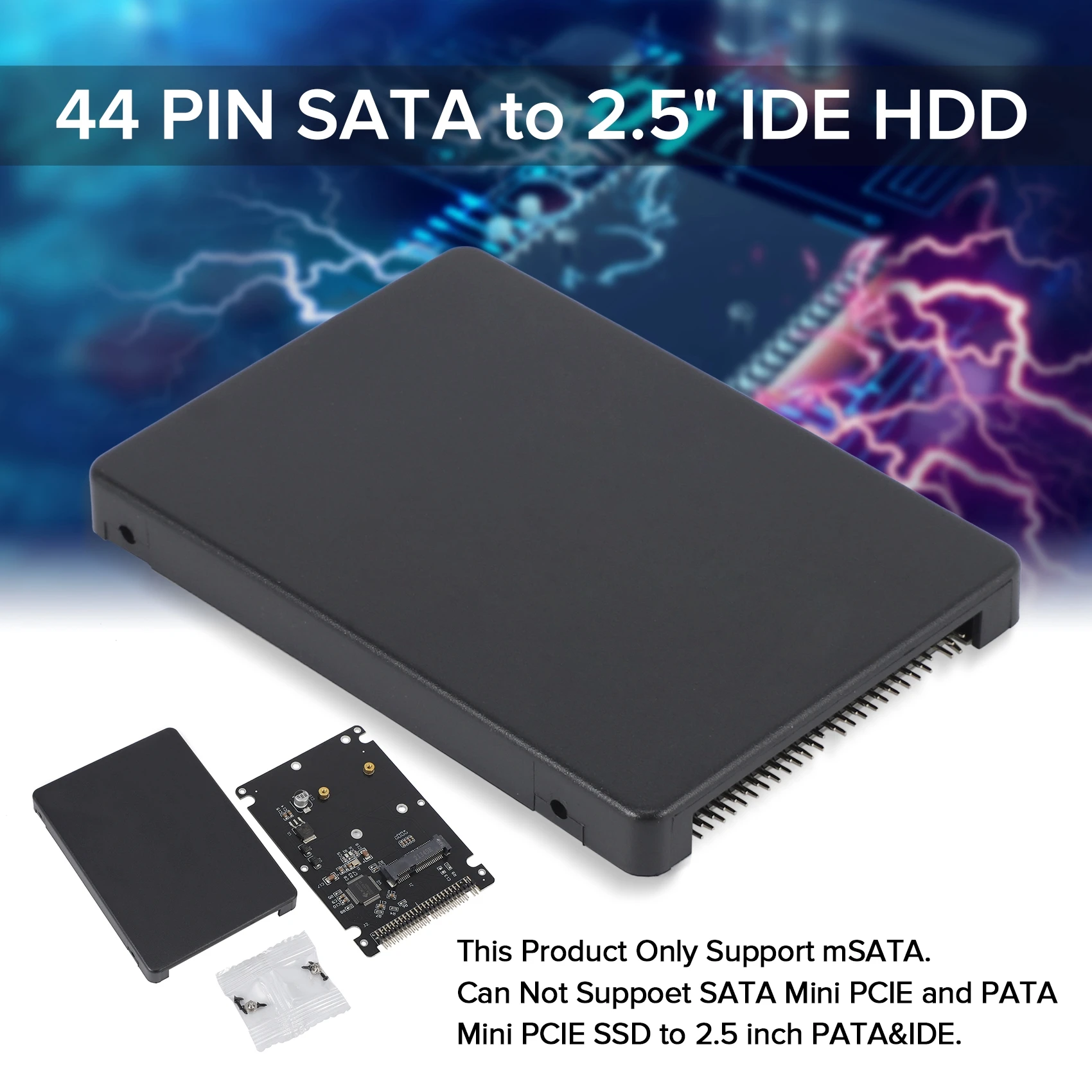 44PIN MSATA para 2,5 polegadas IDE HDD SSD MSATA para PATA Adaptador Conversor Cartão com Estojo
