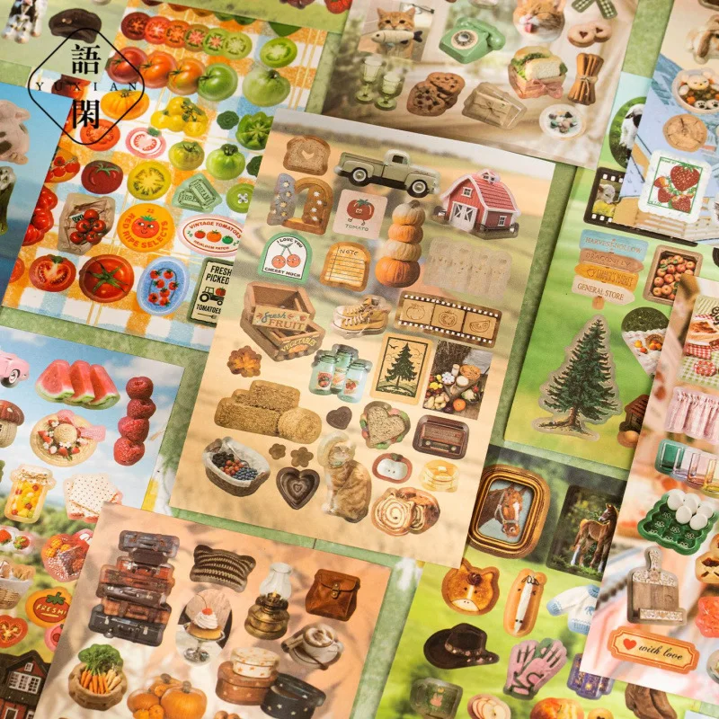 20 Stück Aufkleber-Buch Kawaii Retro Ländliche Bauernhof-Serie Stickerbuch DIY Handgemachtes Scrapbook Ästhetisches Schreibwaren-Set