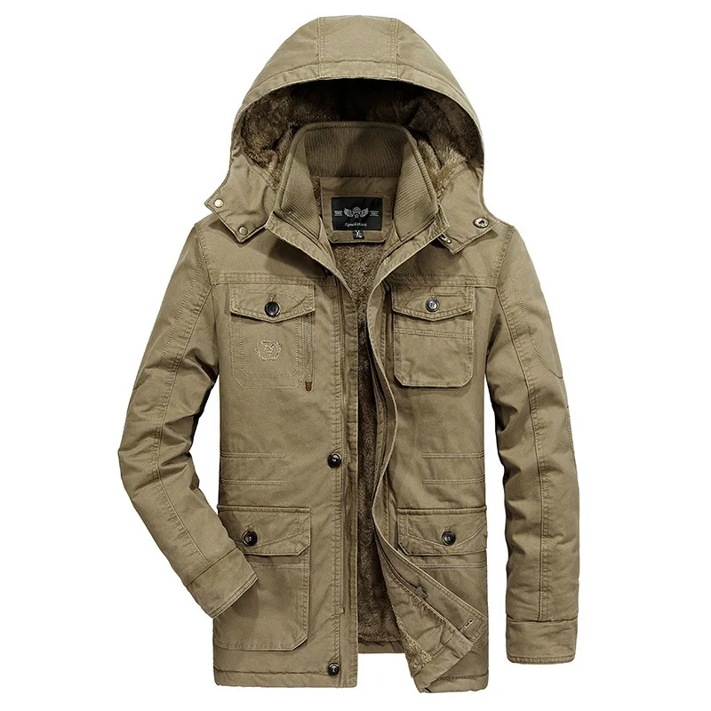 

plus Size Men's Mid-Length Jaet Cotton Padded Winter Coat Warm Thiened Youth Sle PU Leather Sve CleanFit Collar