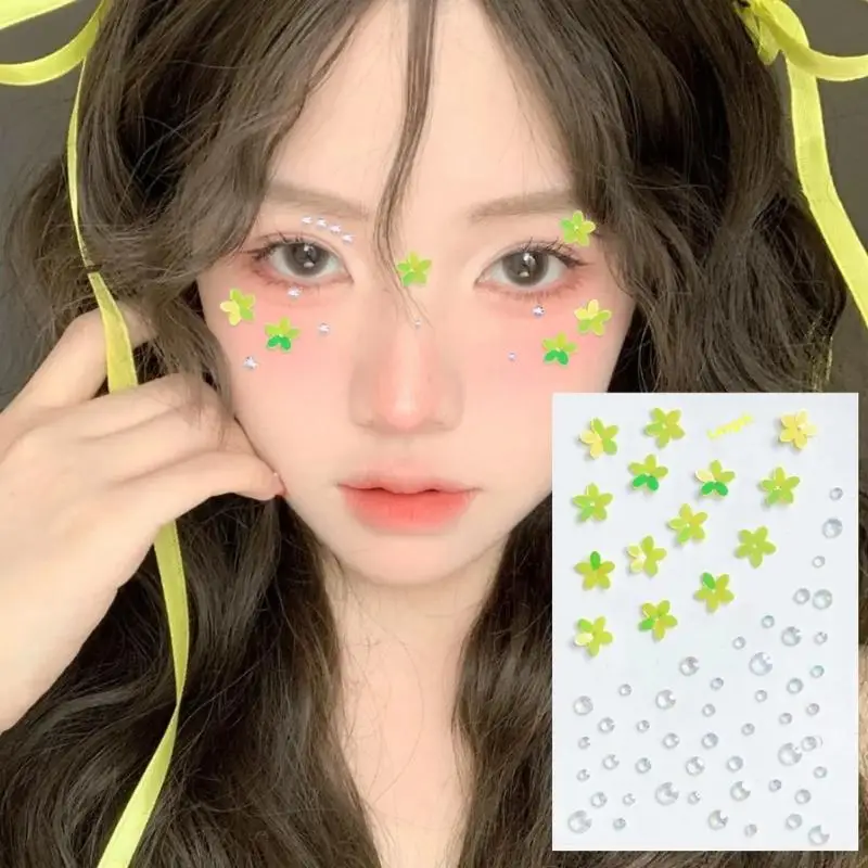 الإبداعية خمس بتلات زهرة الوجه ملصقات 3D الماس جوهرة الكريستال الوشم الذاتي لاصق المرحلة ماكياج الماس الوجه الوشم ملصقات